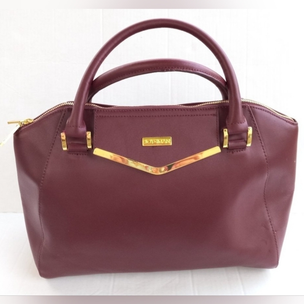 Joy + Iman Burgundy Leather Satchel Purse W/ Crossbody Straps- Joy Mangano -